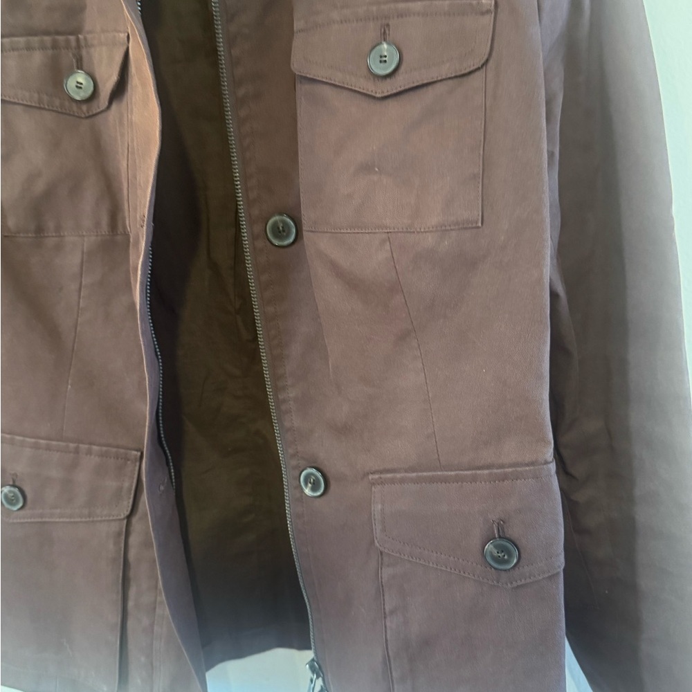 Talbots Chocolate Brown Utility Barn Coat Corduroy Trim Size 2 - Picture 6 of 8
